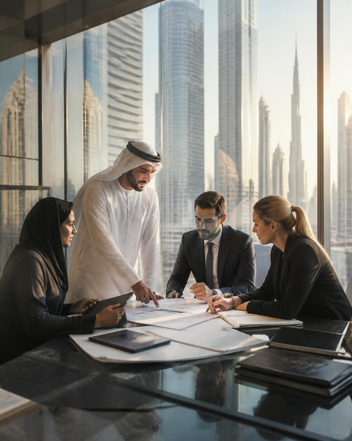 International business professionals meeting in a UAE office